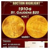 1910-s Gold St. Gaudens Double Eagle $20 ms66+ SEG