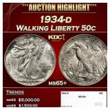 1934-d Walking Liberty Half Dollar 50c ms65+ SEGS