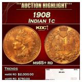 1908 Indian Cent . 1c ms65+ rd SEGS
