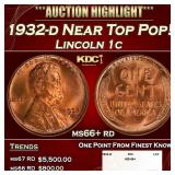 1932-d Lincoln Cent Near Top Pop! 1c ms66+ rd SEGS