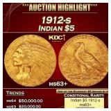 1912-s Gold Indian Half Eagle $5 ms63+ USCG