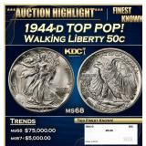 1944-d Walking Liberty Half Dollar TOP POP! 50c ms