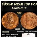 1933-d Lincoln Cent Near Top Pop 1c ms66+ rd SEGS