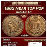 1863 Indian Cent Near Top Pop 1c ms66+ SEGS