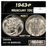 1943-p Mercury Dime 10c ms67 fsb SEGS