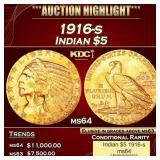 1916-s Gold Indian Half Eagle $5 ms64 USCG