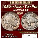 1930-p Buffalo Nickel Near Top Pop 5c ms67 SEGS