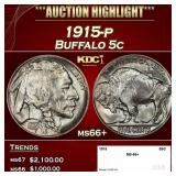 1915-p Buffalo Nickel 5c ms66+ SEGS