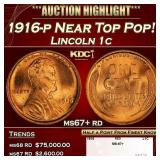 1916-p Lincoln Cent Near Top Pop! 1c ms67+ rd SEGS