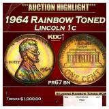 1964 Proof Lincoln Cent Rainbow Toned 1c pr67 bn S