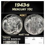 1943-s Mercury Dime 10c ms67 fsb SEGS