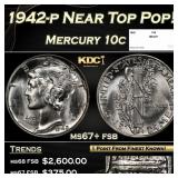 1942-p Mercury Dime Near Top Pop! 10c ms67+ fsb SE