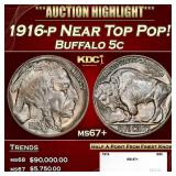 1916-p Buffalo Nickel Near Top Pop! 5c ms67+ SEGS