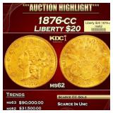1876-cc Gold Liberty Double Eagle $20 ms62 USCG
