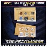 1958 & 1959 Silver Proof Sets 10 Coins In Original