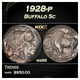 1928-p Buffalo Nickel 5c Grades ms66