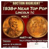 1938-p Lincoln Cent Near Top Pop 1c ms67+ rd SEGS
