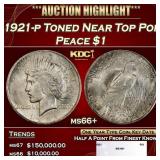 1921-p Peace Dollar Toned Near Top Pop $1 ms66+ SE