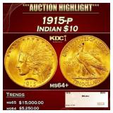 1915-p Gold Indian Eagle $10 ms64+ SEGS