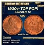 1920-p Lincoln Cent TOP POP! 1c ms67+ rd SEGS