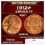 1912-p Lincoln Cent 1c ms66 rd SEGS