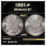 1891-p Morgan Dollar $1 Grades ms64