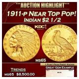 1911-p Gold Indian Quarter Eagle Near Top Pop! $2