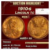 1910-s Lincoln Cent 1c ms65+ rd SEGS