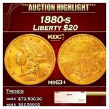 1880-s Gold Liberty Double Eagle $20 ms63+ SEGS