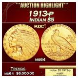 1913-p Gold Indian Half Eagle $5 ms64 USCG