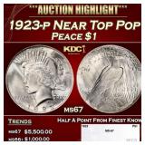 1923-p Peace Dollar Near Top Pop $1 ms67 SEGS