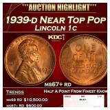 1939-d Lincoln Cent Near Top Pop 1c ms67+ rd SEGS