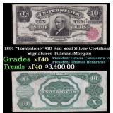 1891 $10 Red Seal Silver Certificate 'Tombstone' G