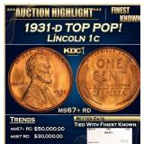 1931-d Lincoln Cent TOP POP! 1c ms67+ rd SEGS