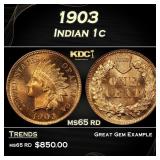 1903 Indian Cent . 1c Grades ms65 rd