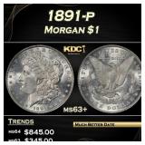 1891-p Morgan Dollar $1 Grades ms63+