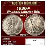 1936-p Walking Liberty Half Dollar 50c ms66+ SEGS