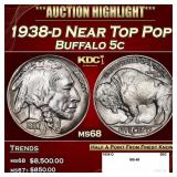 1938-d Buffalo Nickel Near Top Pop 5c ms68 SEGS
