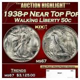 1938-p Walking Liberty Half Dollar Near Top Pop 50