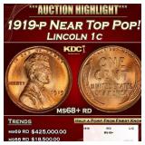 1919-p Lincoln Cent Near Top Pop! 1c ms68+ rd SEGS