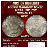 1887-p Morgan Dollar Rainbow Toned Near Top Pop $1