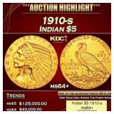 1910-s Gold Indian Half Eagle $5 ms64+ USCG