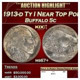 1913-d Ty I Buffalo Nickel Near Top Pop 5c ms67+ S