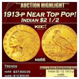 1913-p Gold Indian Quarter Eagle Near Top Pop! $2