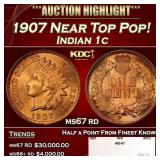 1907 Indian Cent Near Top Pop! 1c ms67 rd SEGS