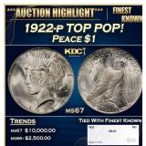 1922-p Peace Dollar TOP POP! $1 ms67 SEGS