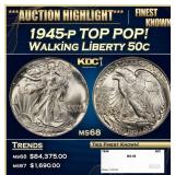1945-p Walking Liberty Half Dollar TOP POP! 50c ms