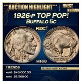 1926-p Buffalo Nickel TOP POP! 5c ms68 SEGS