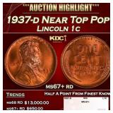 1937-d Lincoln Cent Near Top Pop 1c ms67+ rd SEGS