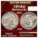 1914-d Buffalo Nickel 5c ms65 SEGS